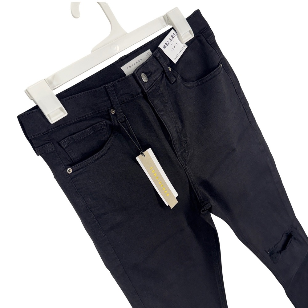 Topshop Jamie Petite High Rise Ripped Skinny Jeans Nordstrom Black W32 L28 US 10